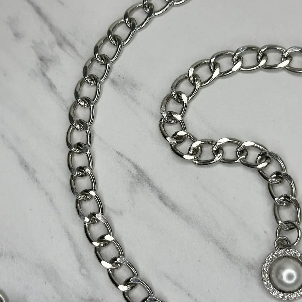 Steve Madden Rhinestone Faux Pearl Chain Belt OS ✨